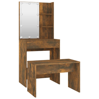 vidaXL Dressing Table Set with LED Smoked Oak Engineered Wood - Giant Lobelia