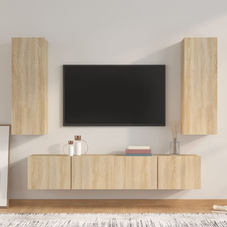 4 Piece TV Cabinet Set Sonoma Oak Engineered Wood - Giant Lobelia