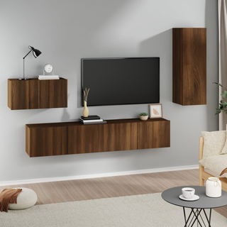 4 Piece TV Cabinet Set Brown Oak Engineered Wood - Giant Lobelia