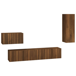 4 Piece TV Cabinet Set Brown Oak Engineered Wood - Giant Lobelia