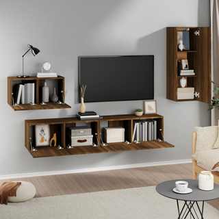 4 Piece TV Cabinet Set Brown Oak Engineered Wood - Giant Lobelia