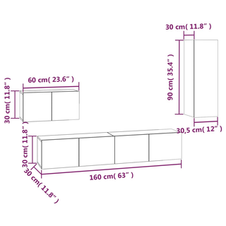 4 Piece TV Cabinet Set Brown Oak Engineered Wood - Giant Lobelia