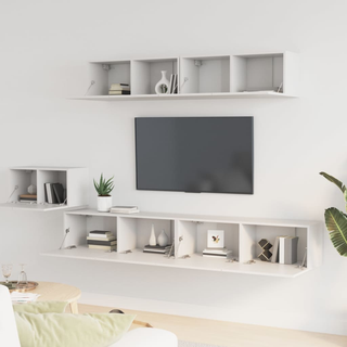 5 Piece TV Cabinet Set White Engineered Wood - Giant Lobelia