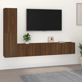 4 Piece TV Cabinet Set Brown Oak Engineered Wood - Giant Lobelia