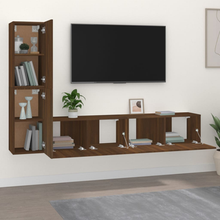 4 Piece TV Cabinet Set Brown Oak Engineered Wood - Giant Lobelia