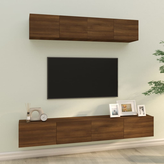 4 Piece TV Cabinet Set Brown Oak Engineered Wood - Giant Lobelia