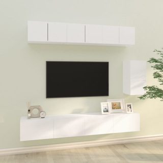 6 Piece TV Cabinet Set White Engineered Wood - Giant Lobelia