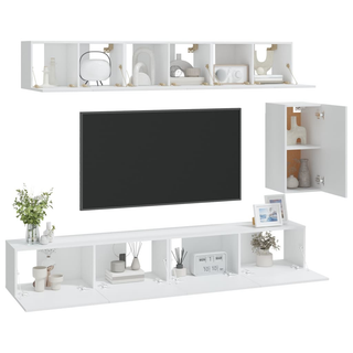 6 Piece TV Cabinet Set White Engineered Wood - Giant Lobelia