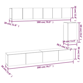 6 Piece TV Cabinet Set White Engineered Wood - Giant Lobelia