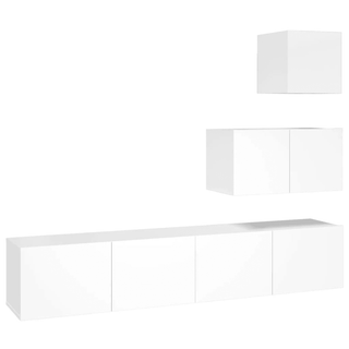 vidaXL 4 Piece TV Cabinet Set High Gloss White Engineered Wood - GIANT LOBELIA