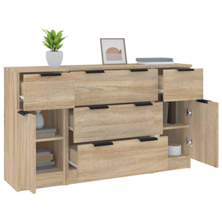 3 Piece Sideboard Set Sonoma Oak Engineered Wood - Giant Lobelia