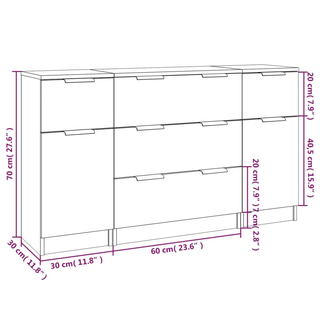 3 Piece Sideboard Set White Engineered Wood - Giant Lobelia