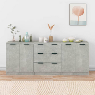 3 Piece Sideboards Concrete Grey Engineered Wood - Giant Lobelia