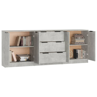 3 Piece Sideboards Concrete Grey Engineered Wood - Giant Lobelia