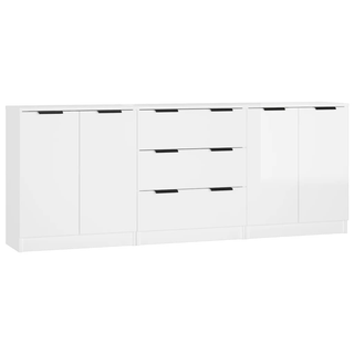 3 Piece Sideboards High Gloss White Engineered Wood - Giant Lobelia