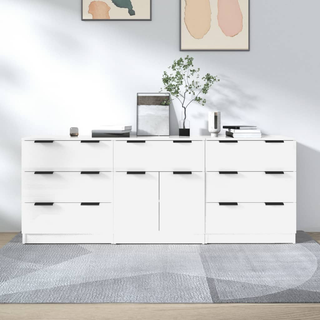 3 Piece Sideboards High Gloss White Engineered Wood - Giant Lobelia