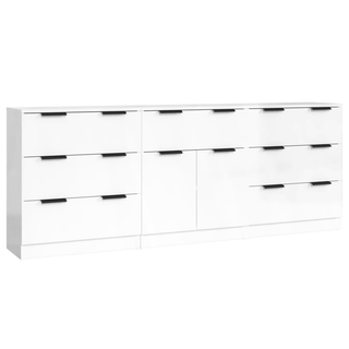 3 Piece Sideboards High Gloss White Engineered Wood - Giant Lobelia