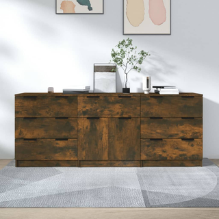 3 Piece Sideboards Smoked Oak Engineered Wood - Giant Lobelia