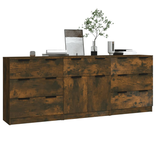 3 Piece Sideboards Smoked Oak Engineered Wood - Giant Lobelia