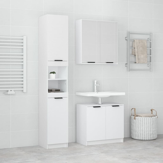 3 Piece Bathroom Cabinet Set White Engineered Wood - Giant Lobelia