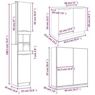 3 Piece Bathroom Cabinet Set White Engineered Wood - Giant Lobelia