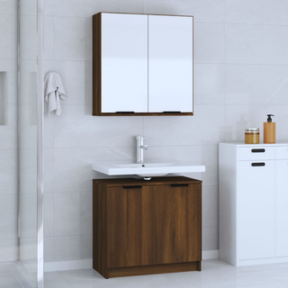 2 Piece Bathroom Cabinet Set Brown Oak Engineered Wood - Giant Lobelia