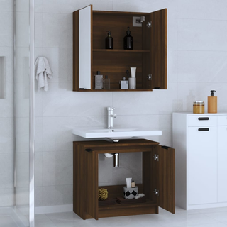 2 Piece Bathroom Cabinet Set Brown Oak Engineered Wood - Giant Lobelia