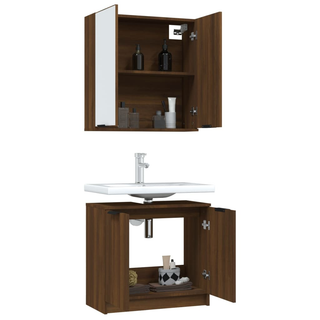 2 Piece Bathroom Cabinet Set Brown Oak Engineered Wood - Giant Lobelia