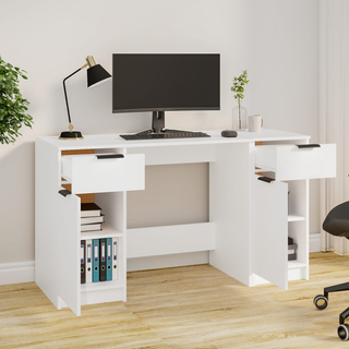 vidaXL Desk with Side Cabinet White Engineered Wood - Giant Lobelia