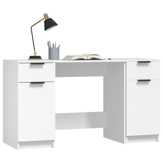 vidaXL Desk with Side Cabinet White Engineered Wood - Giant Lobelia