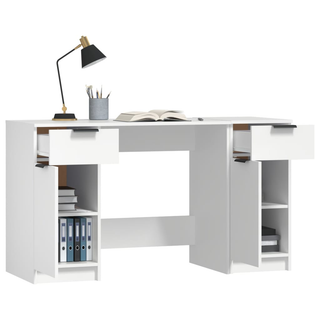 vidaXL Desk with Side Cabinet White Engineered Wood - Giant Lobelia