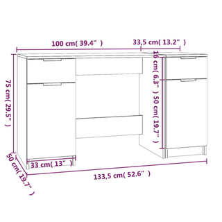 vidaXL Desk with Side Cabinet White Engineered Wood - Giant Lobelia