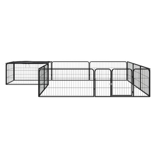 12-Panel Dog Playpen Black 100x50 cm Powder-coated Steel - Giant Lobelia