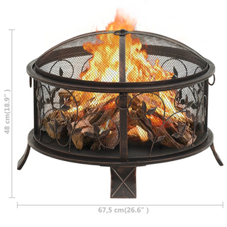 vidaXL Rustic Fire Pit with Poker 67.5 cm XXL Steel - Giant Lobelia