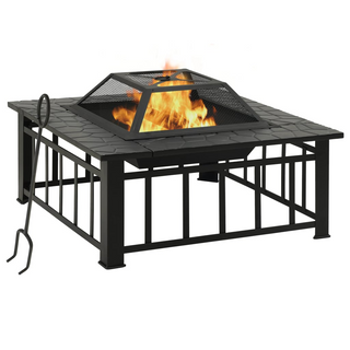 vidaXL Garden Fire Pit with Poker 81x81x47 cm XXL Steel - Giant Lobelia