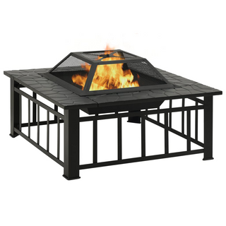 vidaXL Garden Fire Pit with Poker 81x81x47 cm XXL Steel - Giant Lobelia