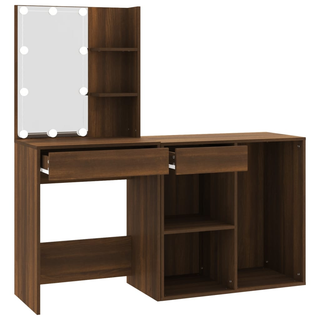 vidaXL LED Dressing Table with Cabinet Brown Oak Engineered Wood - Giant Lobelia