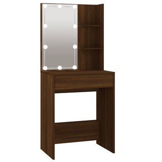 vidaXL LED Dressing Table with Cabinet Brown Oak Engineered Wood - Giant Lobelia