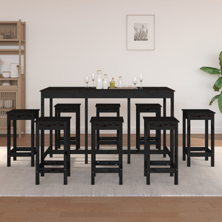 9 Piece Bar Set Black Solid Wood Pine - Giant Lobelia