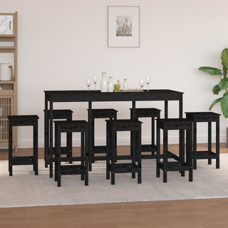 9 Piece Bar Set Black Solid Wood Pine - Giant Lobelia