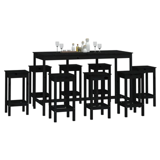 9 Piece Bar Set Black Solid Wood Pine - Giant Lobelia