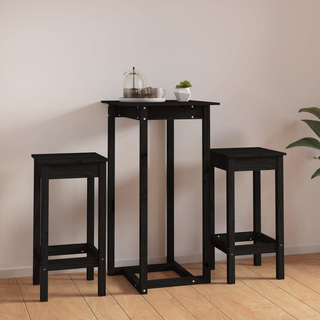 3 Piece Bar Set Black Solid Wood Pine - Giant Lobelia