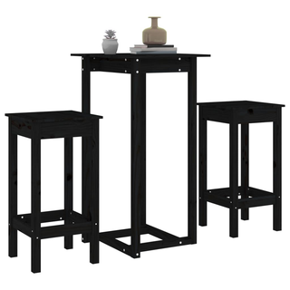 3 Piece Bar Set Black Solid Wood Pine - Giant Lobelia