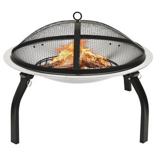 2-in-1 Fire Pit and BBQ with Poker 56x56x49 cm Stainless Steel - Giant Lobelia