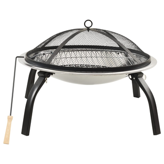 2-in-1 Fire Pit and BBQ with Poker 56x56x49 cm Stainless Steel - Giant Lobelia