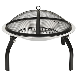 2-in-1 Fire Pit and BBQ with Poker 56x56x49 cm Stainless Steel - Giant Lobelia