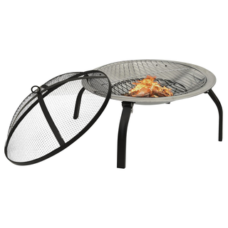 2-in-1 Fire Pit and BBQ with Poker 56x56x49 cm Stainless Steel - Giant Lobelia