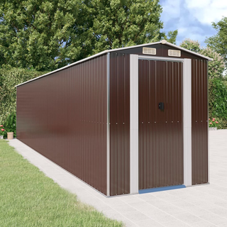 vidaXL Garden Shed Dark Brown 192x855x223 cm Galvanised Steel - Giant Lobelia