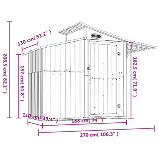 vidaXL Garden Shed Green 270x130x208.5 cm Galvanised Steel - Giant Lobelia