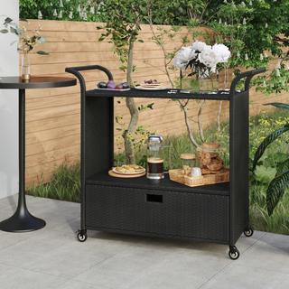 Bar Cart with Drawer Black 100x45x97 cm Poly Rattan - Giant Lobelia